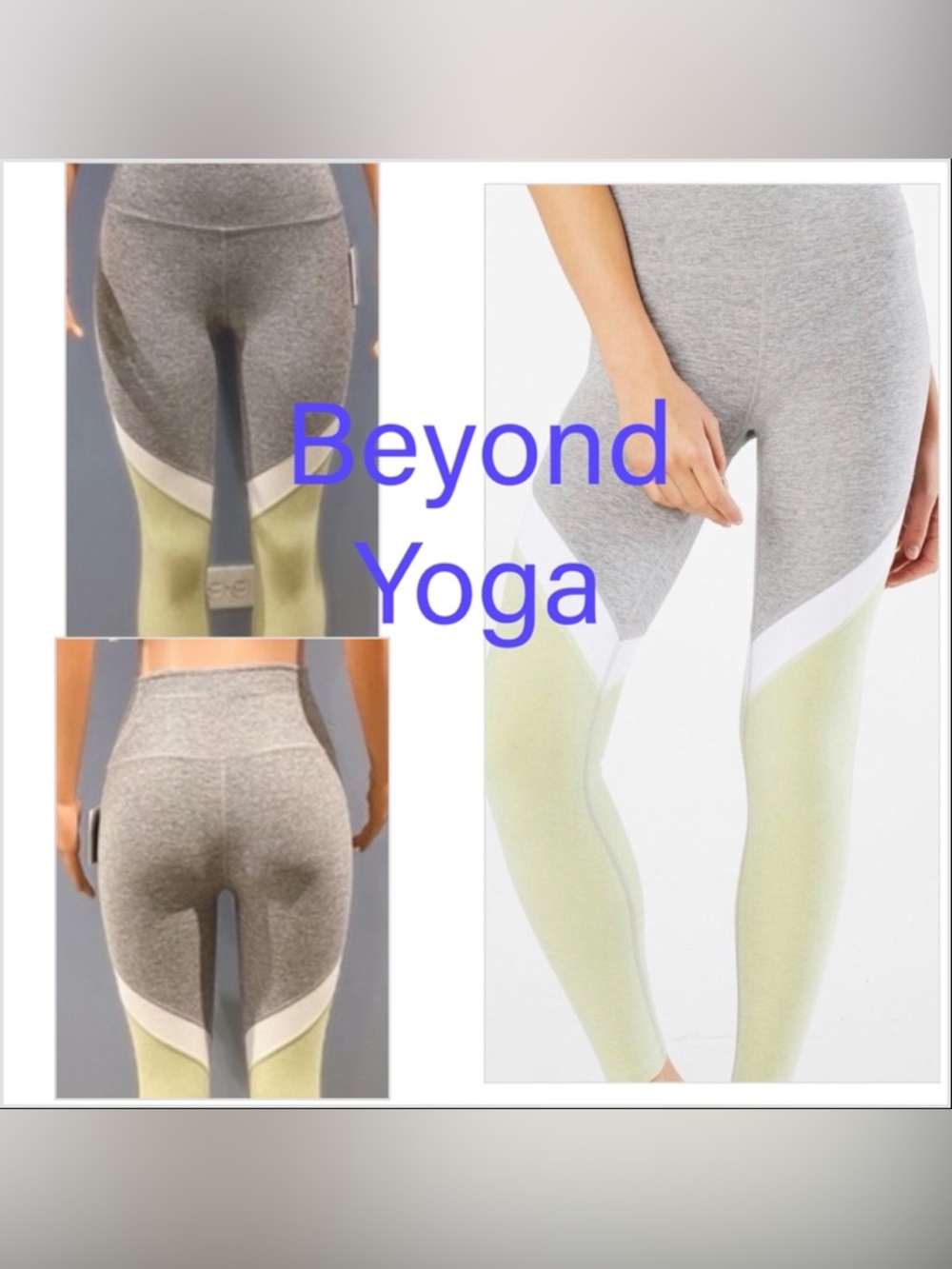 Beyond Yoga Grey and Light Green Colorblock Leggings $110 S